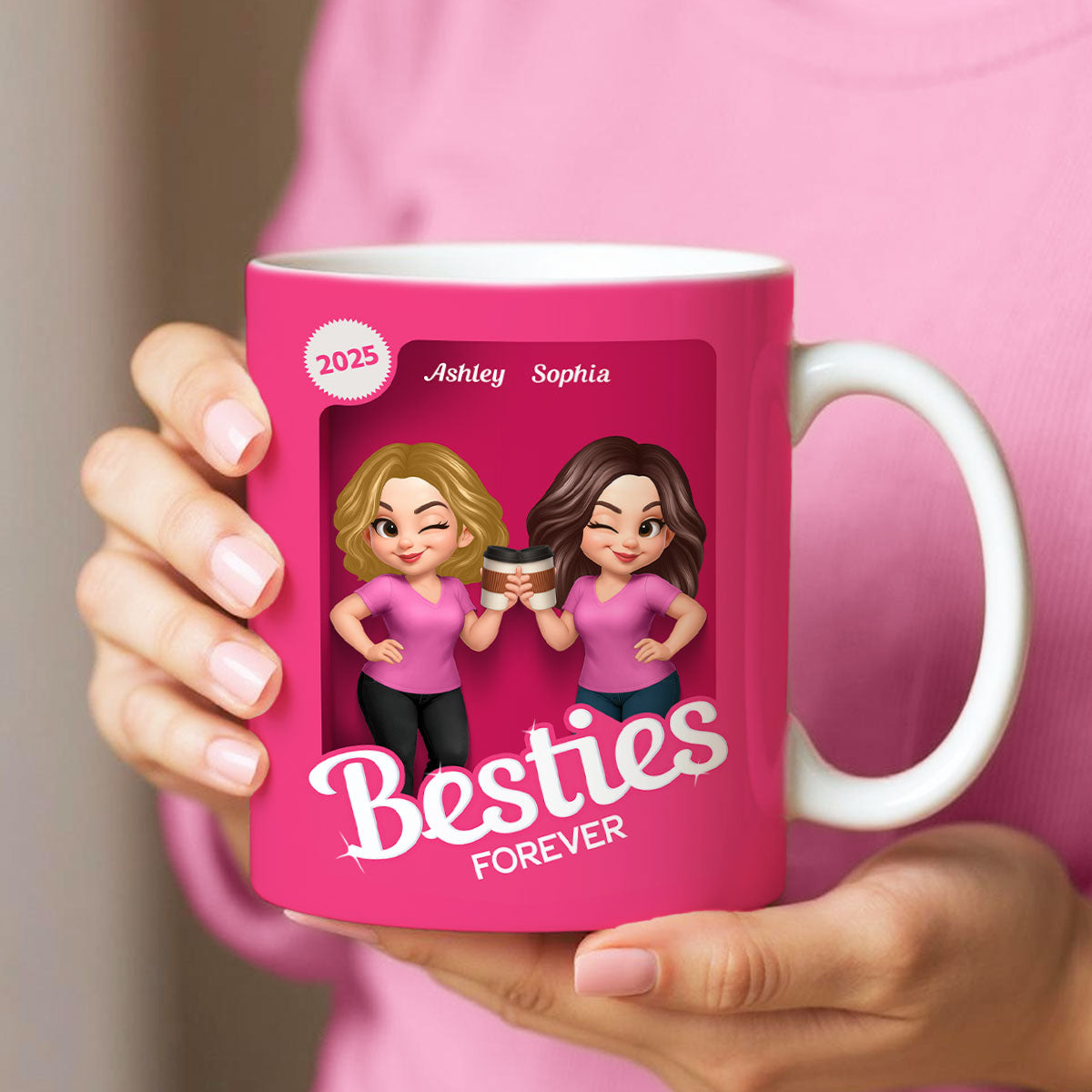 Besties Partner In Crime Pink 3D Effect Action Figure Personalized Mug