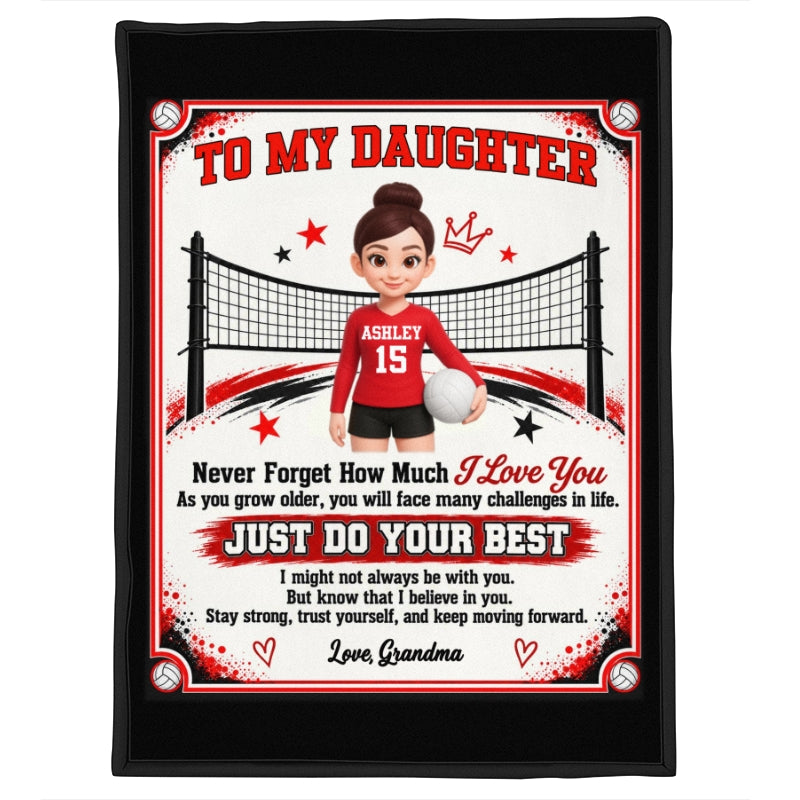To My Granddaughter Volleyball Player Custom Color & Number - Personalized Fleece Blanket - Christmas Gift For Volleyball Players, Daughter, Granddaughter, Son, Grandson