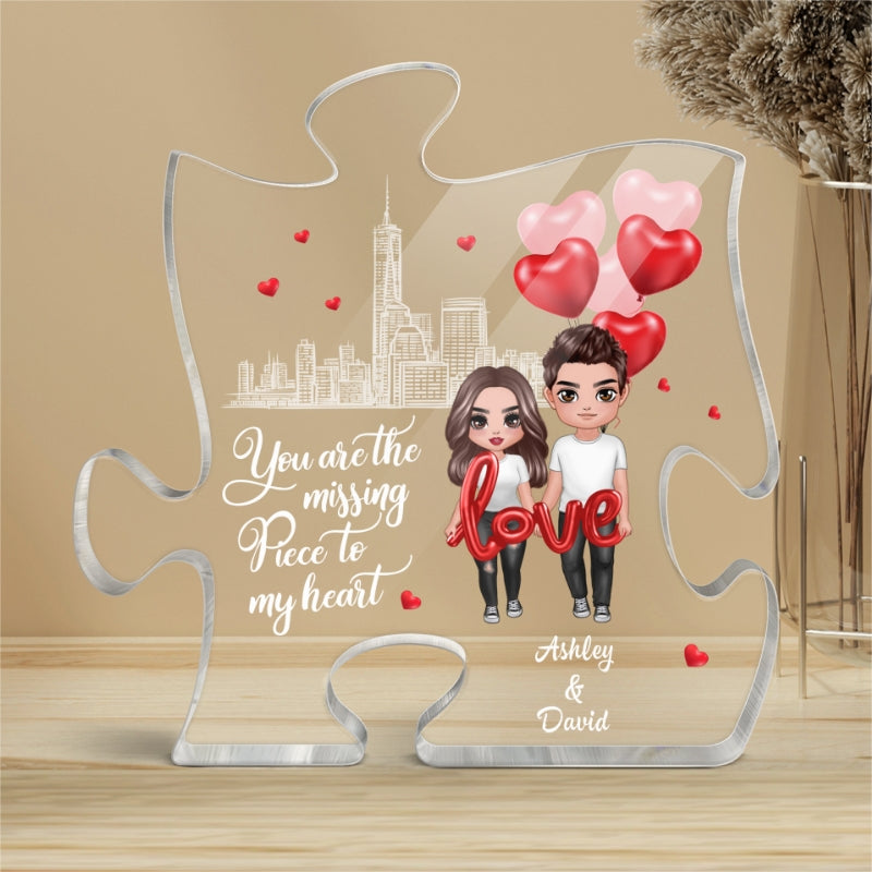 The Missing Piece To My Heart Couple Holding Balloon Personalized Puzzle Acrylic Plaque