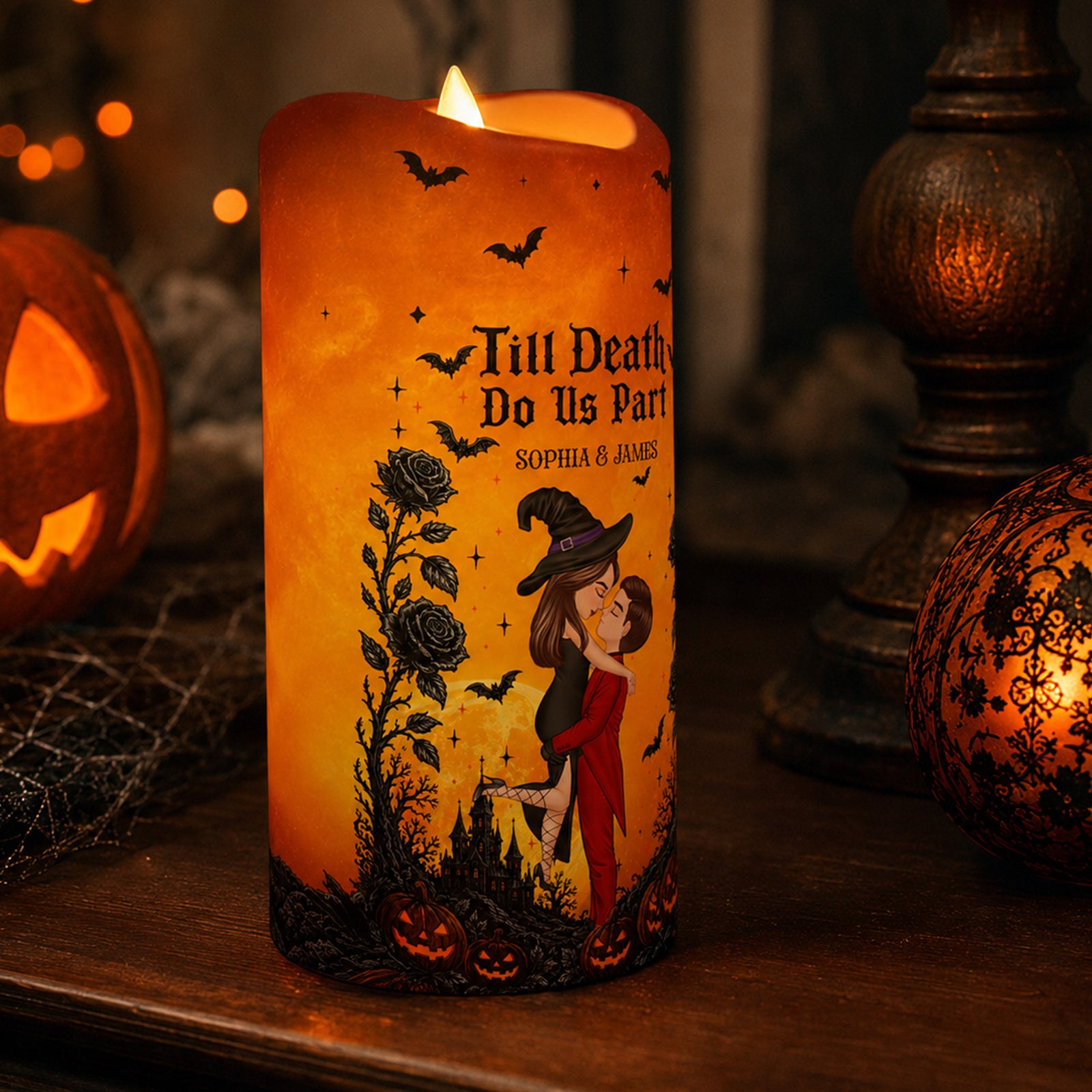 Halloween Couple Love Never Dies - Personalized LED Candle - Halloween Decor For Couple