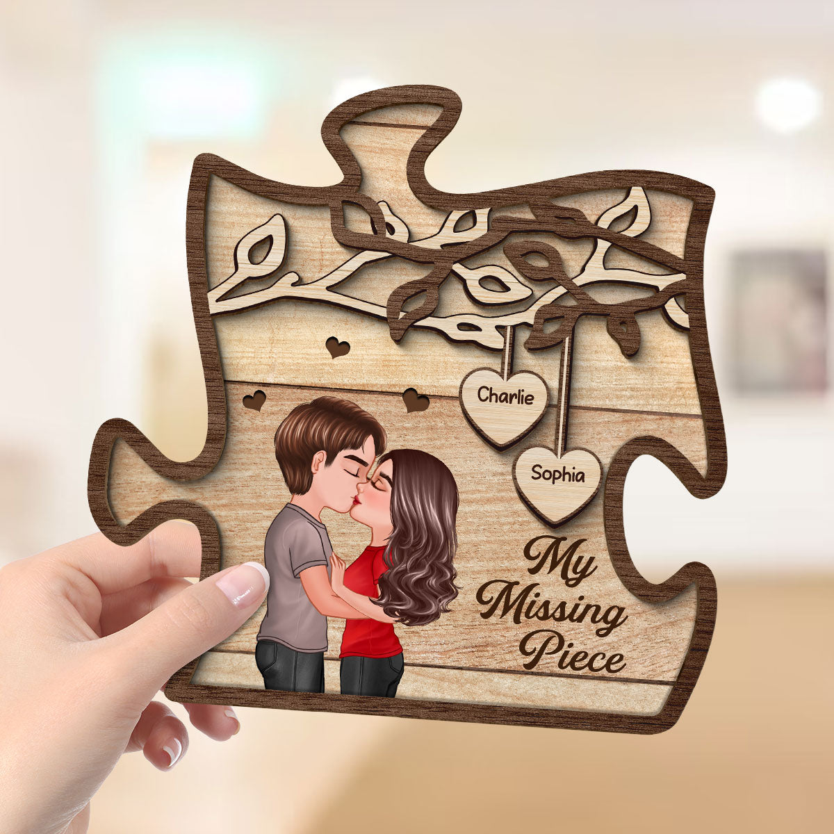 Couple Kissing Under Tree My Missing Piece Personalized 2-Layer Wooden Plaque