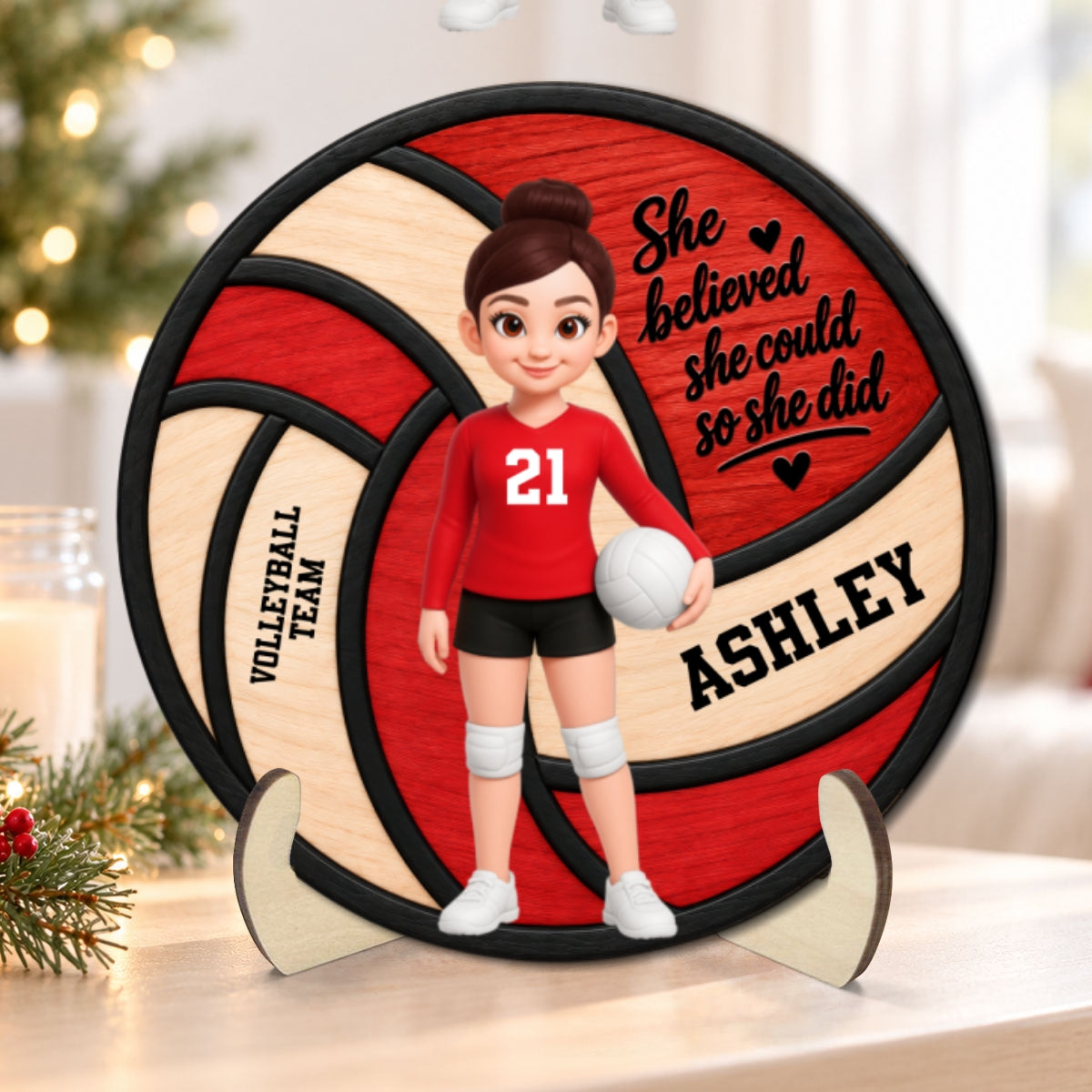 Proud Volleyball Player Custom Name And Number - Personalized 2-Layered Wooden Plaque - Christmas Gift For Teenagers, Volleyball Players, Daughter, Granddaughter, Son, Grandson