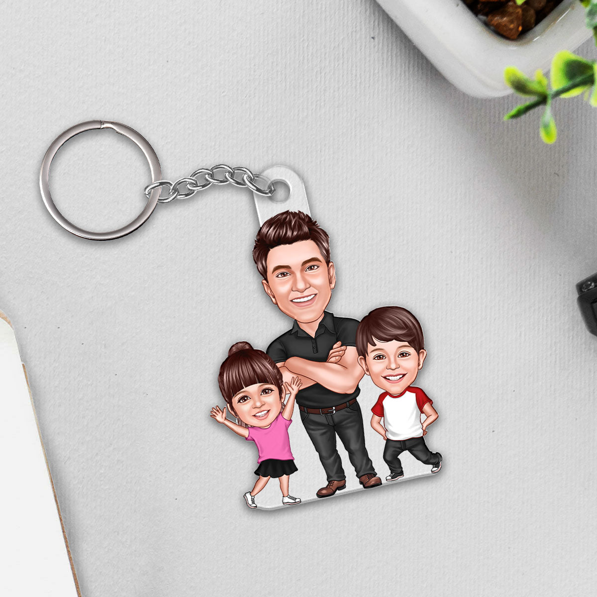 Dad Papa Grandpa Kids Caricature Personalized Acrylic Keychain