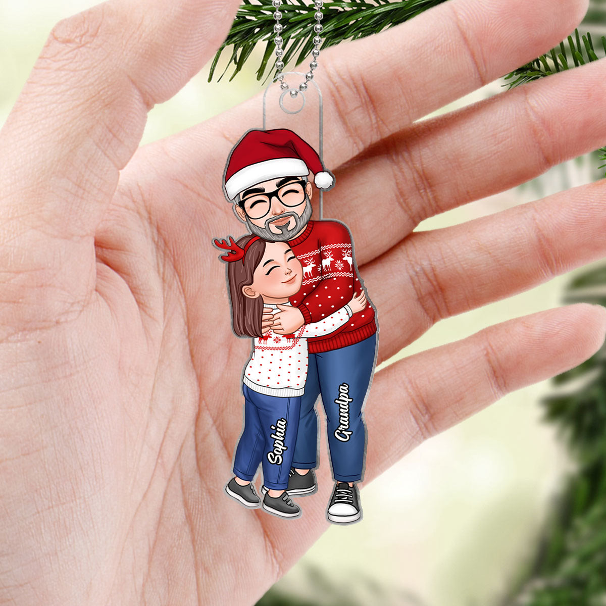 Grandpa & Grandkid Hugging Christmas Gift For Granddaughter Grandson Personalized Acrylic Ornament