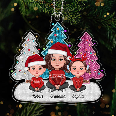 Grandma Grandkids Faux Sequins Glitter Christmas Tree Personalized Acrylic Ornament