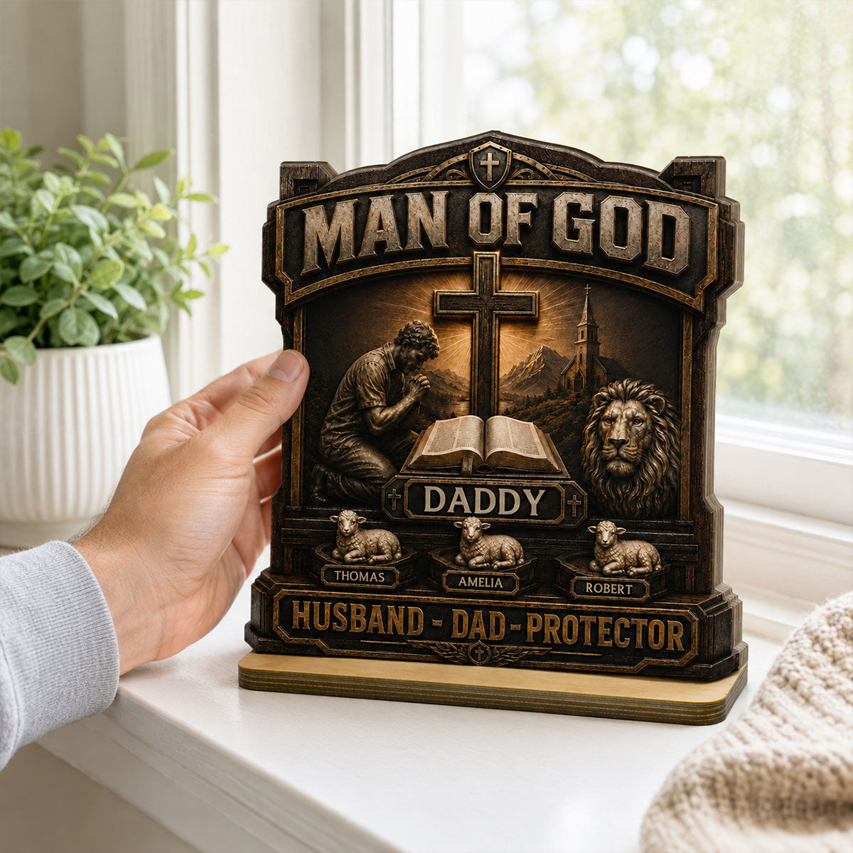 Man Of God - Personalized 2-Layered Wooden Plaque - Father's Day Gift For Dad, Husband, Grandpa, Christian Dad