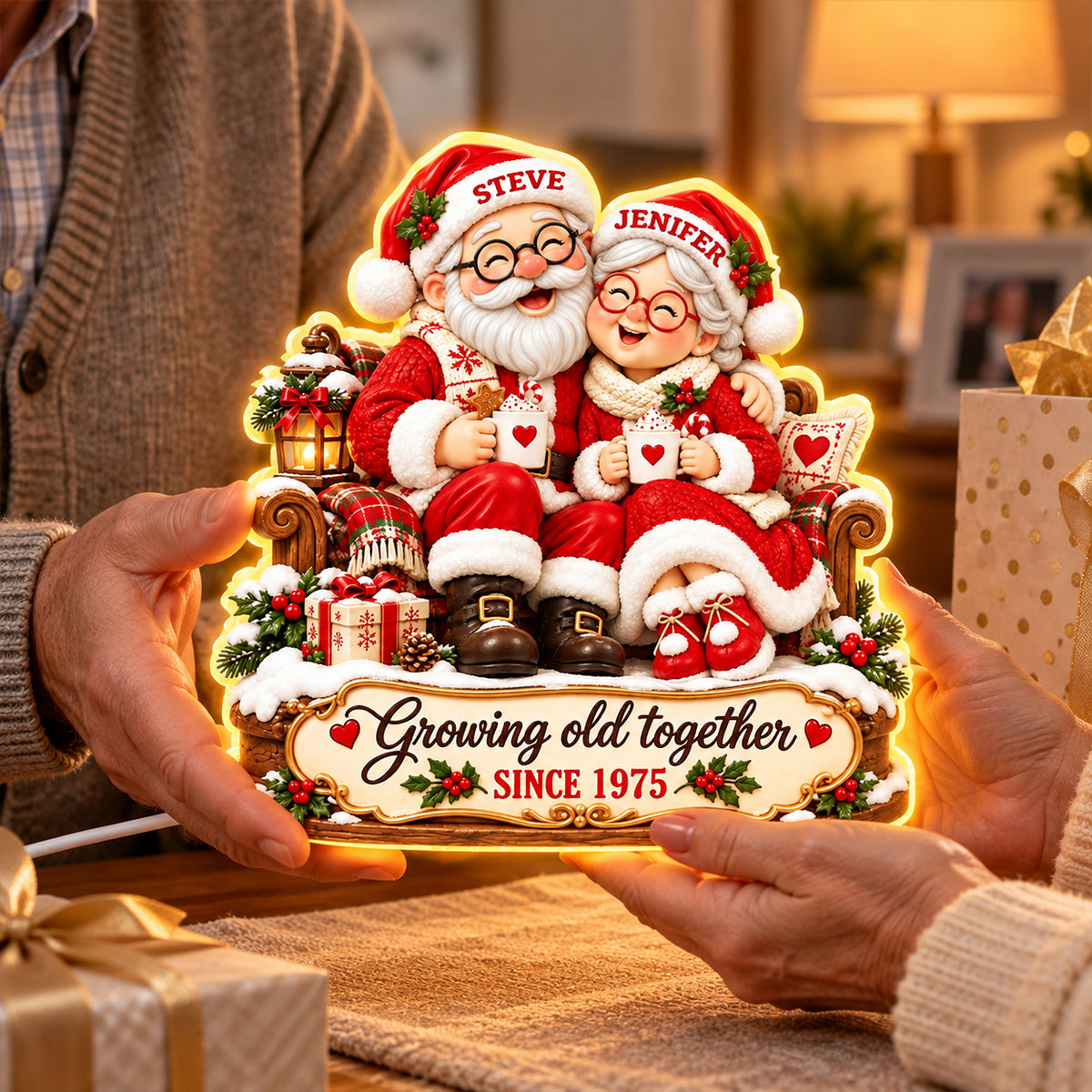 Santa Couple Growing Old Together - Personalized Light Box - Heartfelt & Thoughtful Christmas Gift for Her, for Him