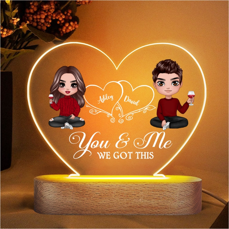 Hearts Doll Couple Sitting - Personalized Acrylic Block Plaque LED Night Light - Anniversary Gift For Him, Gift For Her