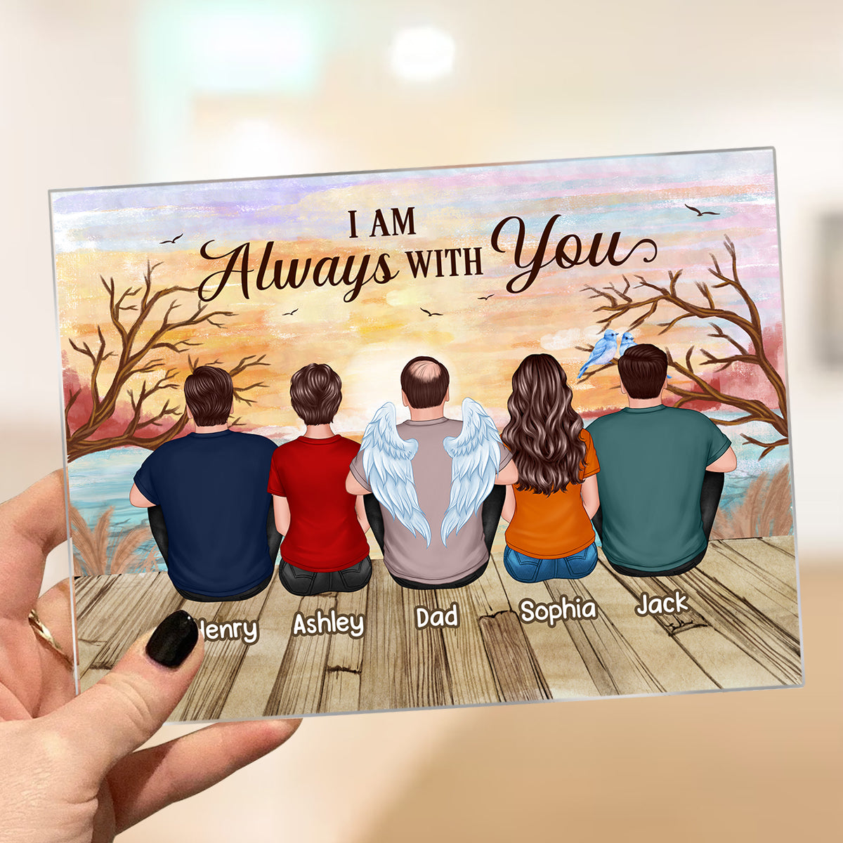 Lake View Whole Back View Family Sitting Remembrance Gift Memorial Personalized Acrylic Plaque