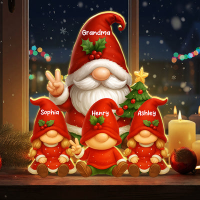 Gnome Grandma & Grandkids Festive Holiday - Personalized Light Box - Christmas Decor, Christmas Gift for Grandma