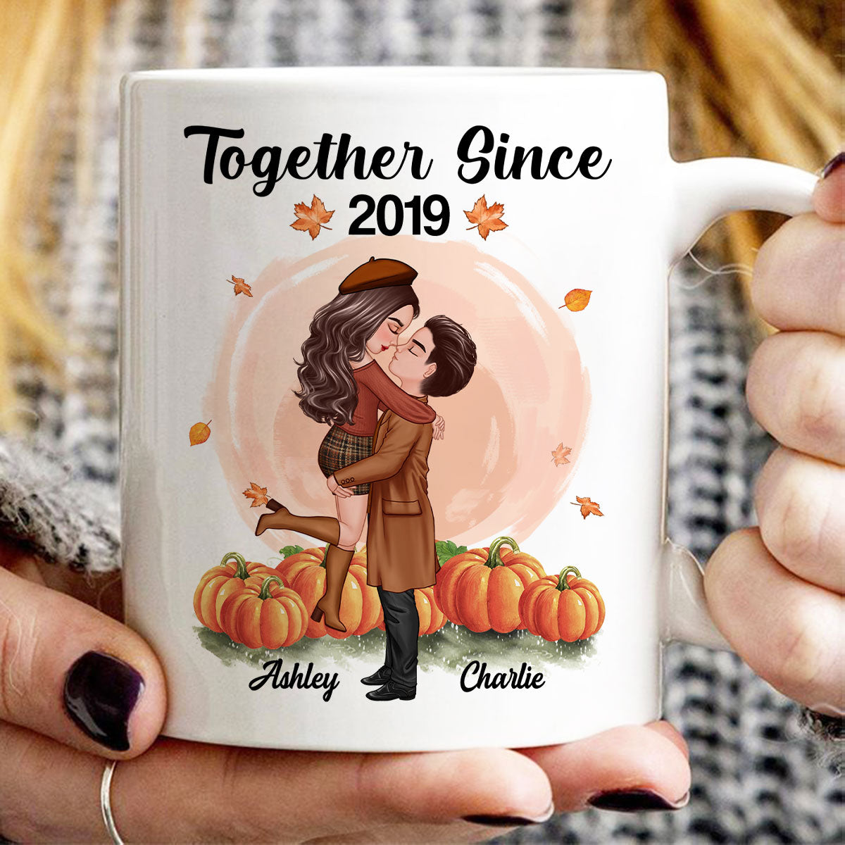 Fall Season Doll Couple Kissing Hugging In Pumpkin Patch Personalized Mug