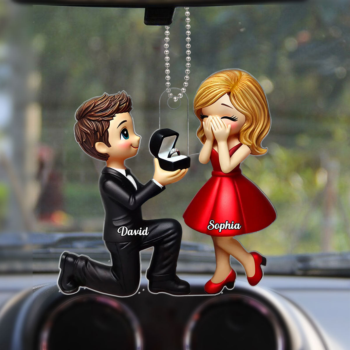 Marriage Proposal 3D Effect Personalized Car Hanger Ornament,  Gift for him, Gift for her