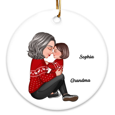 Grandma Mom Holding Kid Side View Personalized Circle Ornament