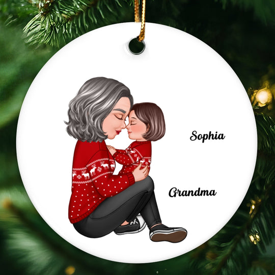 Grandma Mom Holding Kid Side View Personalized Circle Ornament