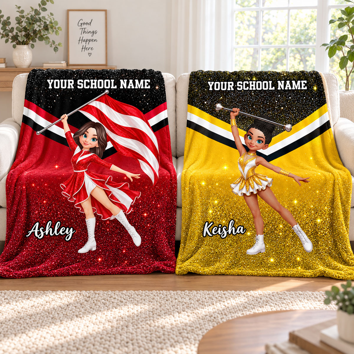 Custom Marching Band Color Guard, Baton Twirler, Personalized Name, Color, School - Personalized Fleece Blanket - Christmas Gift For Daughter, Granddaughter