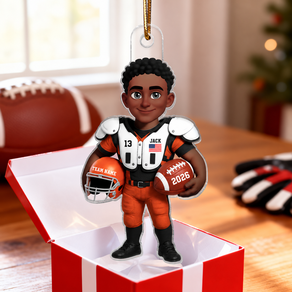 3D Effect Proud American Football Player - Personalized Acrylic Ornament - Gift For Football Lovers, Grandson, Son, Husband