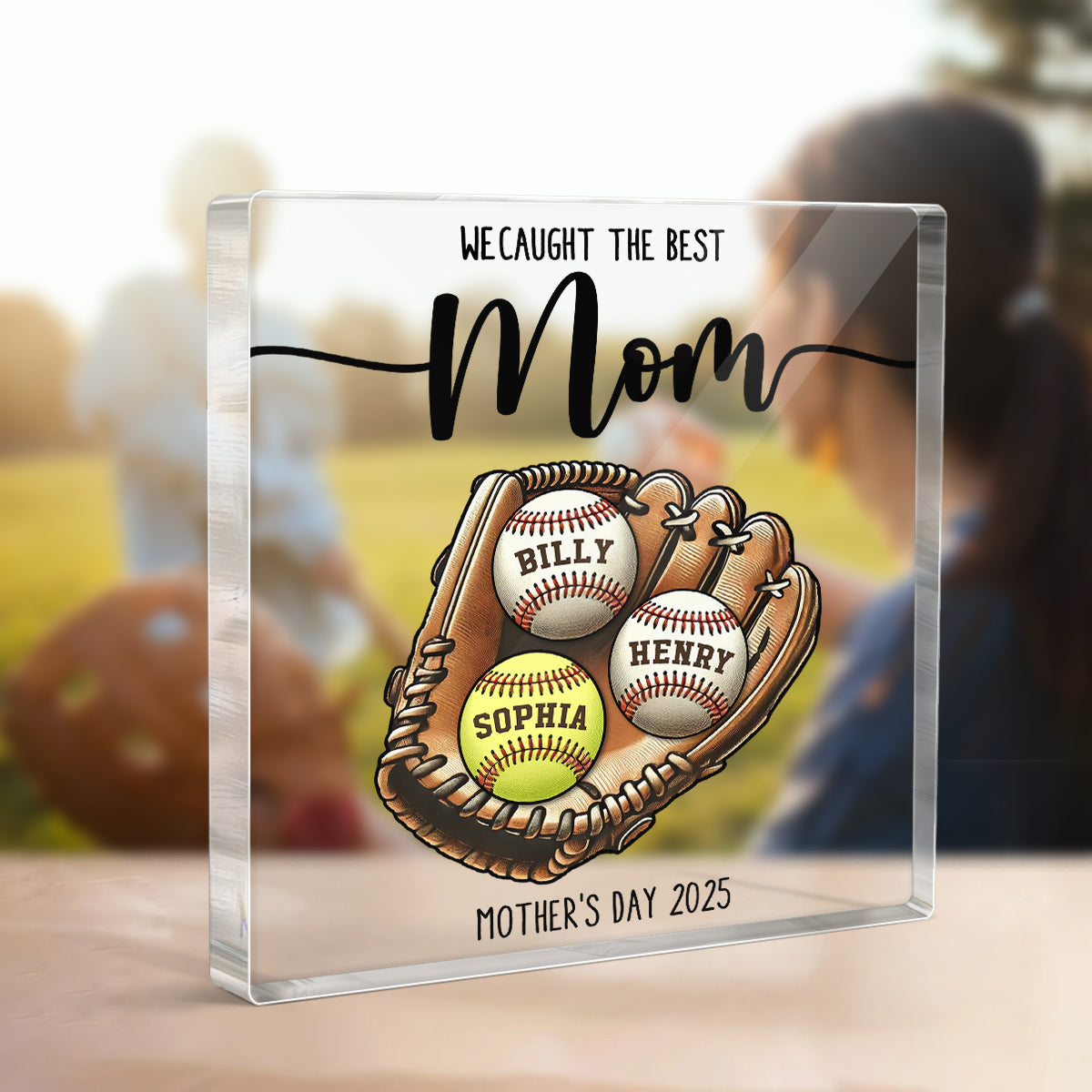 We Caught The Best Mom Baseball, Softball Personalized Acrylic Block Plaque, Custom Kid's Name, Mother's Day, Gift For Wife, Gift For Mom