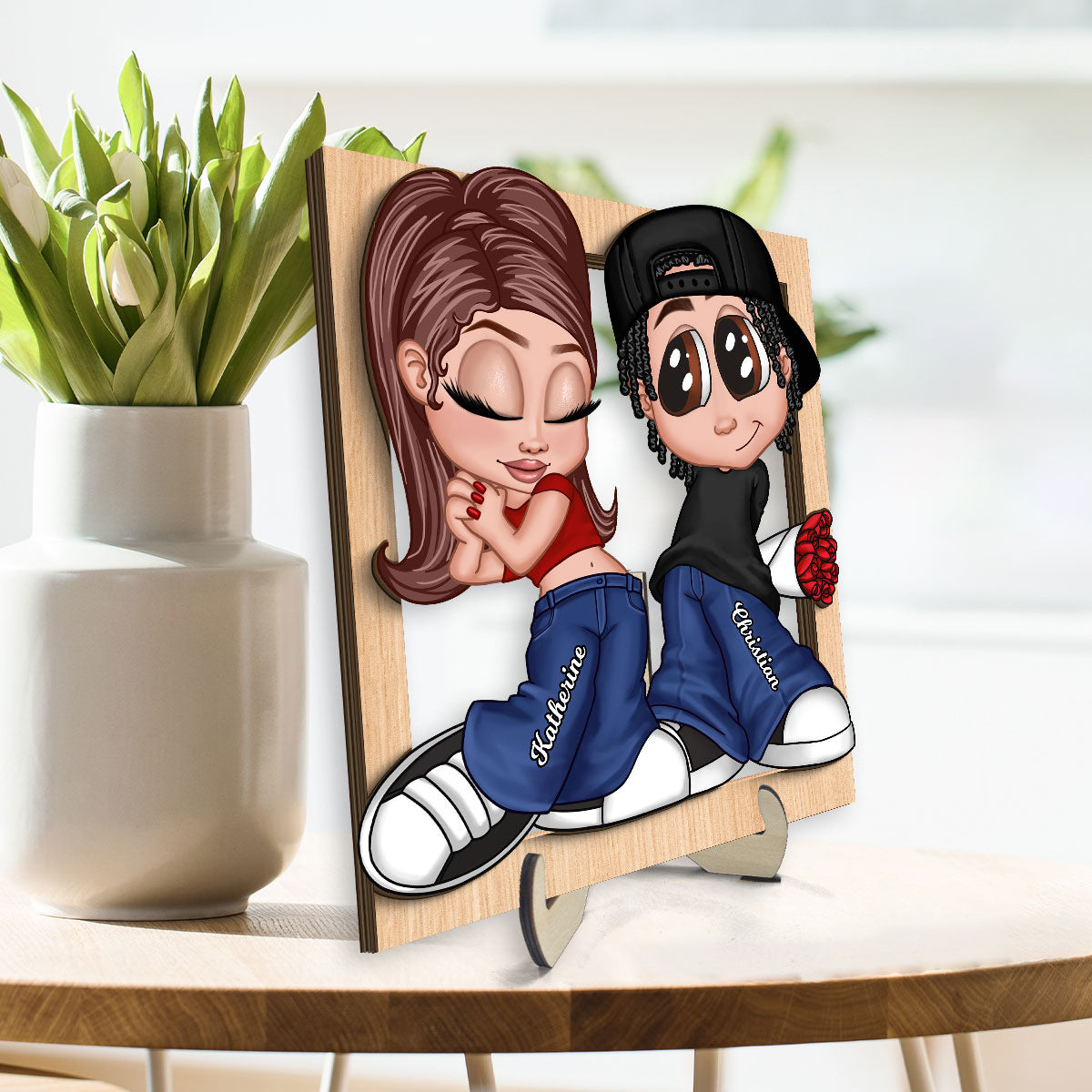 Y2K Couple Frame - Personalized 2-Layered Wooden Plaque - Unique Valentine's Day Gift For Him, Gift For Her