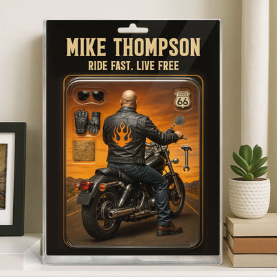 Biker Dad Grandpa Man Figure Style Personalized Acrylic Block Plaque