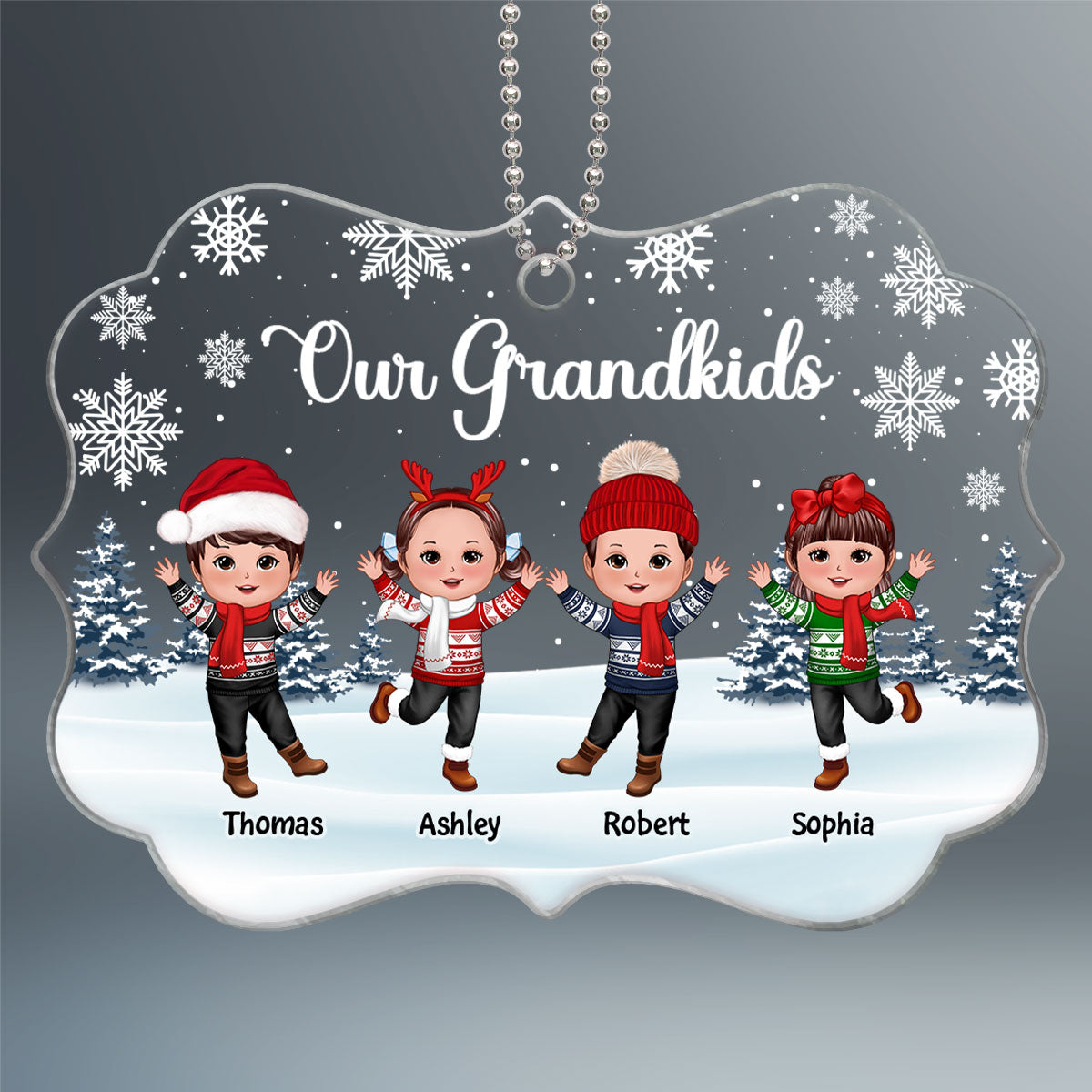 Our Grandkids Happy Doll Kids In Snow Christmas Gift For Grandma Grandpa Personalized Acrylic Ornament