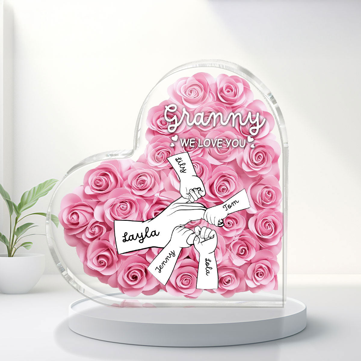 Grandma Mom Hands Roses Heart Personalized Acrylic Block, Mother's Day gift