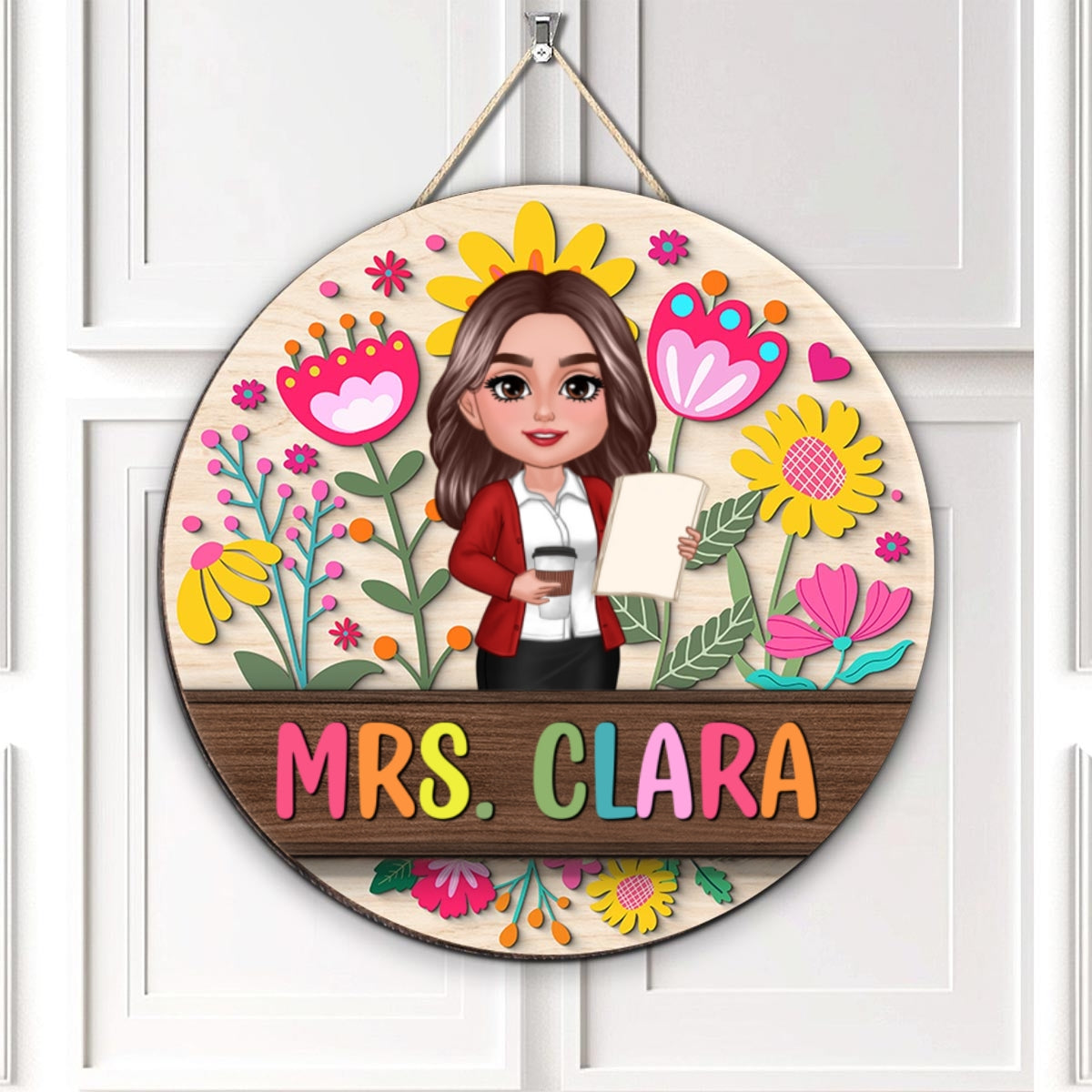 Teacher Flower Pattern Personalized Wood Sign| Back To School Gift For Teachers, Classroom Decoration