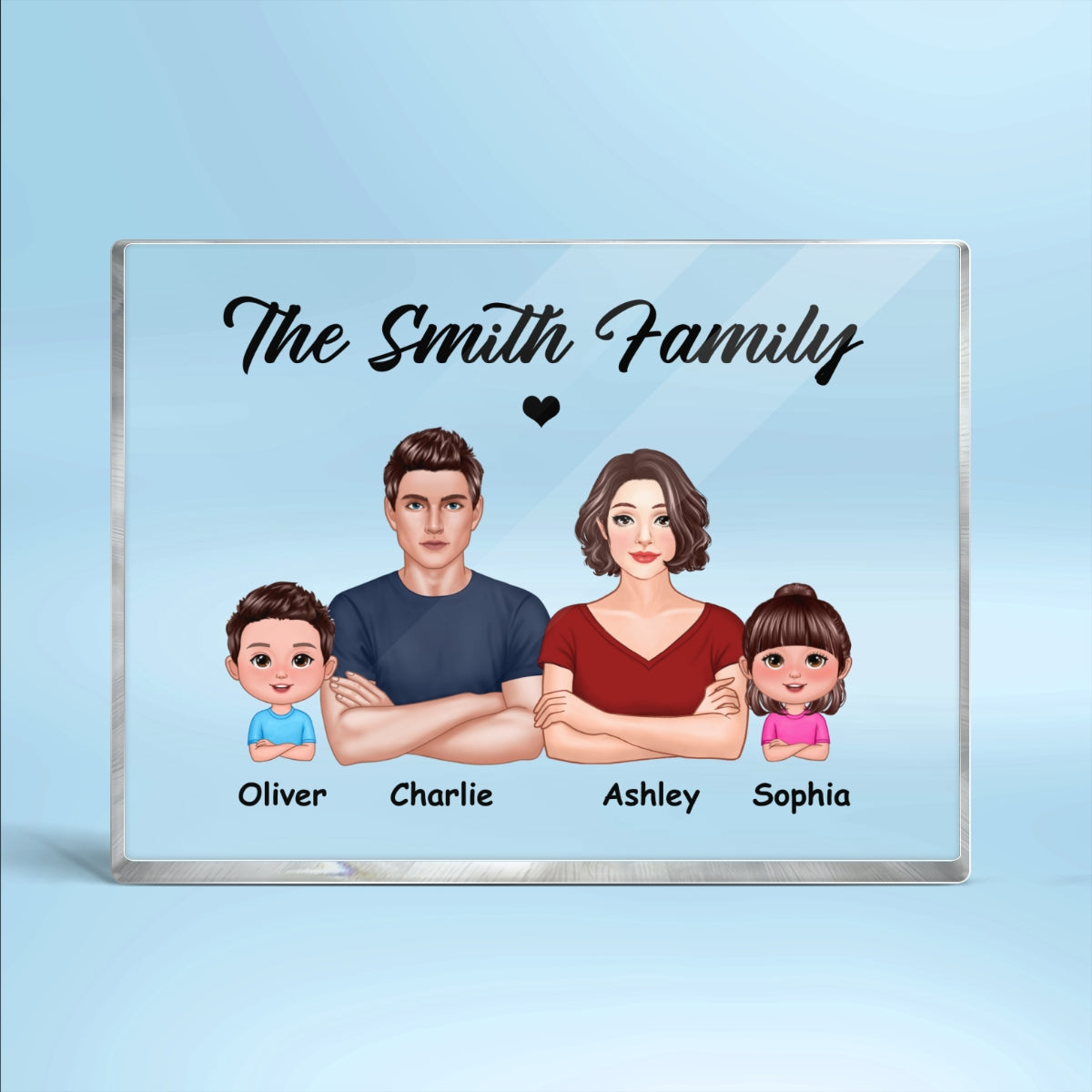 Pretty Family Crossed Arms Personalized Horizontal Acrylic Block Plaque