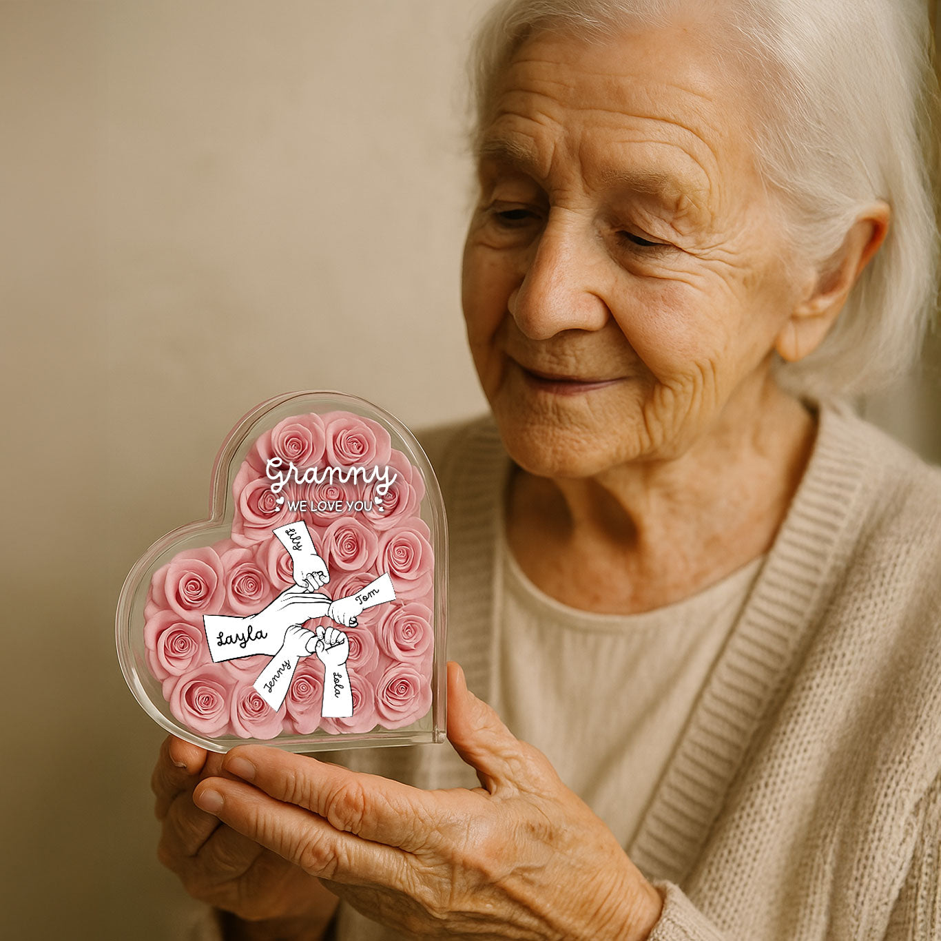 Grandma Mom Hands Roses Heart Personalized Acrylic Block, Mother's Day gift