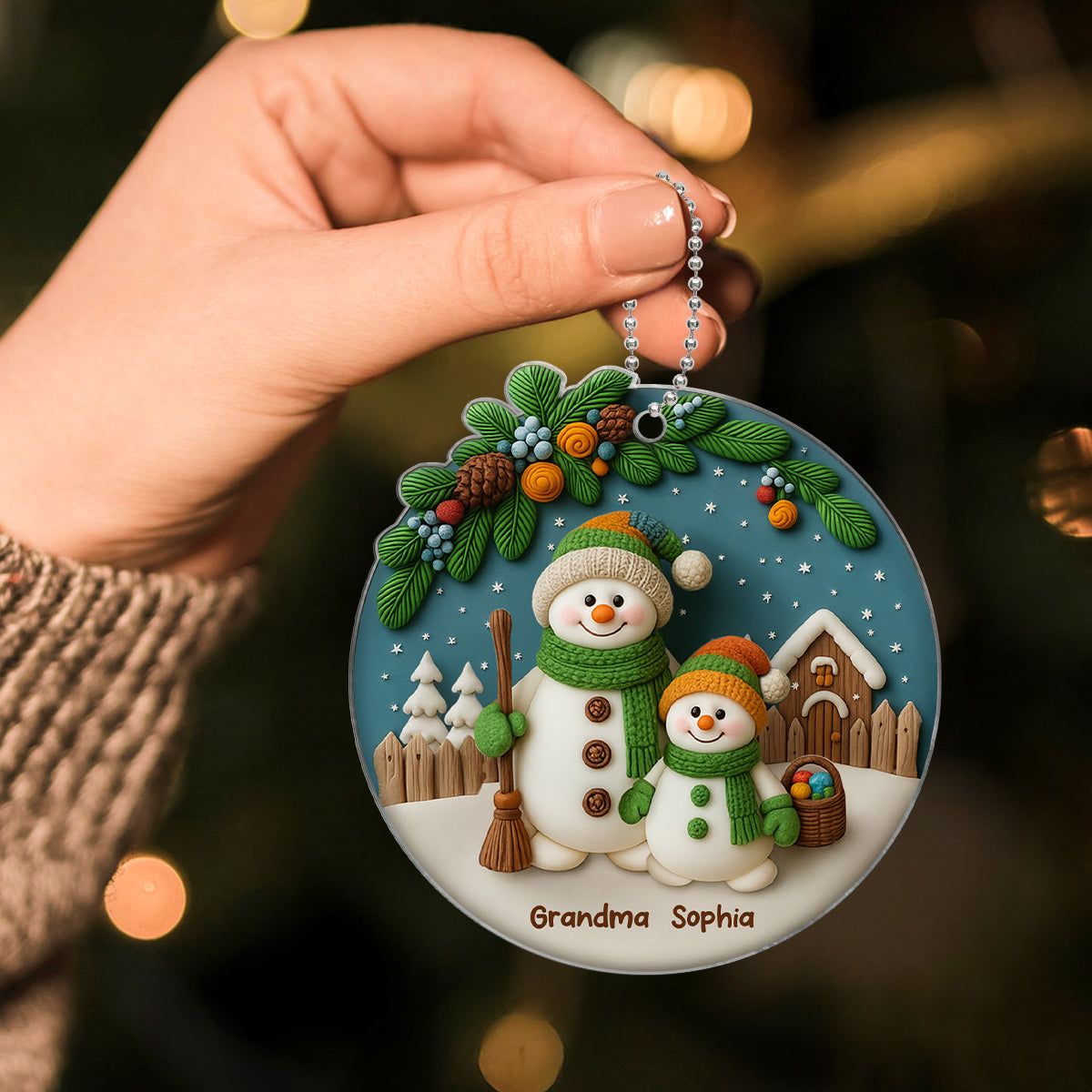 Grandma Grandkids 3D Effect Snowman Personalized Acrylic Ornament