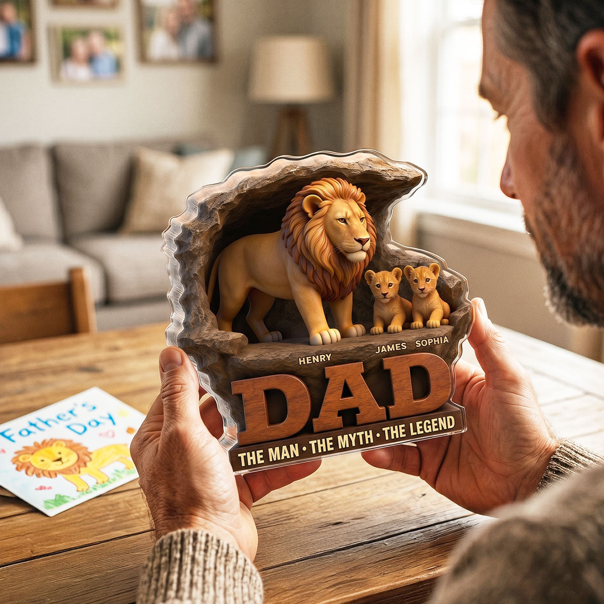 Lion Dad The Man The Myth The Legend - Personalized Acrylic Block Plaque - Cool Father's Day Gift For Dad