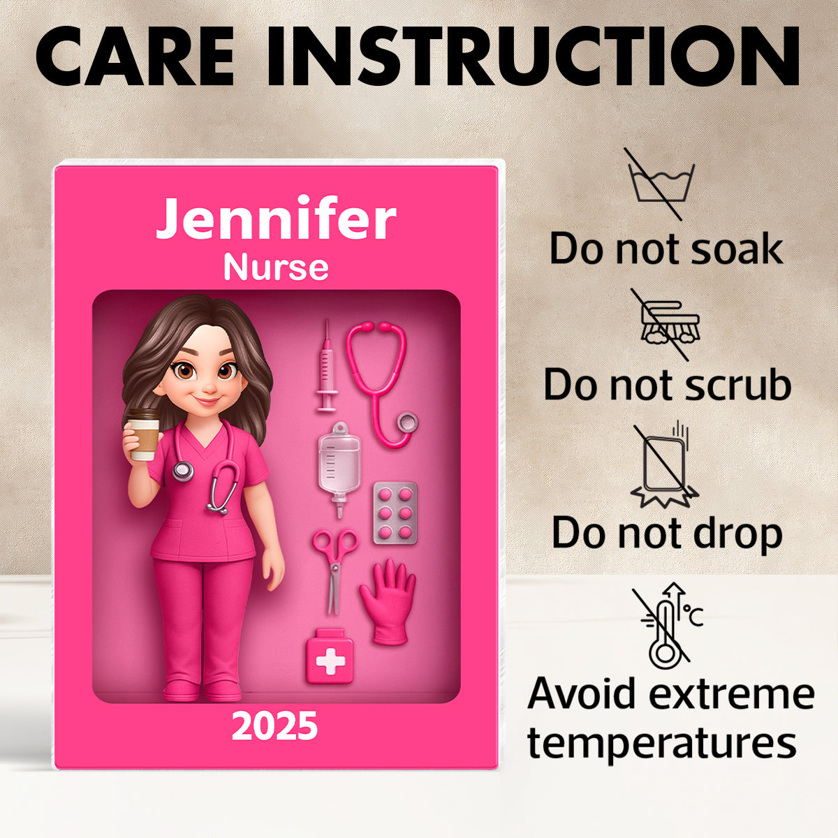 Nurse Action Figure 3D Effect Personalized Acrylic Block Plaque, Special Gift For Nurse, For Co-workers