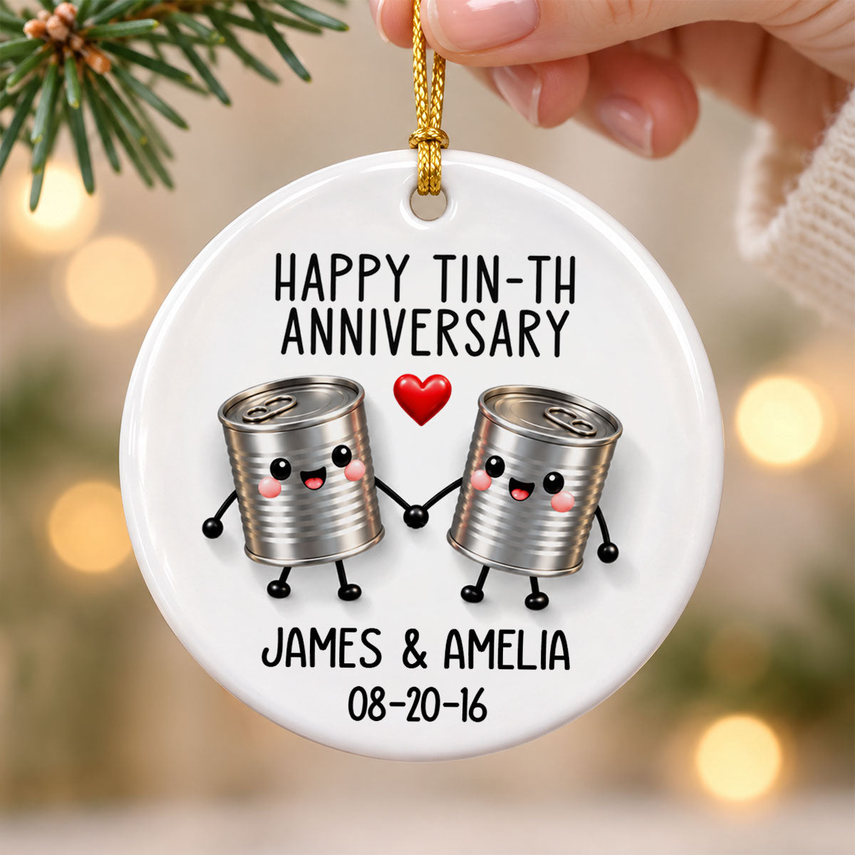 Happy Tin-th Anniversary - Personalized Ceramic Ornament - 10th Anniversary Gift for Husband, Funny 10 year Wedding Gift for Wife
