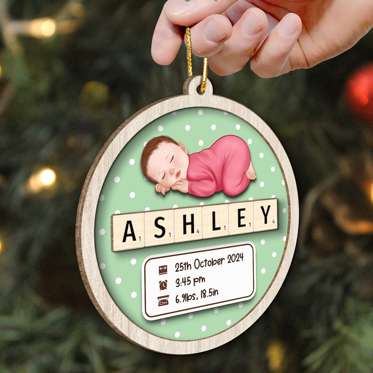 Baby Stats First Christmas Christmas Decor Personalized 2-Layer Wooden Ornament