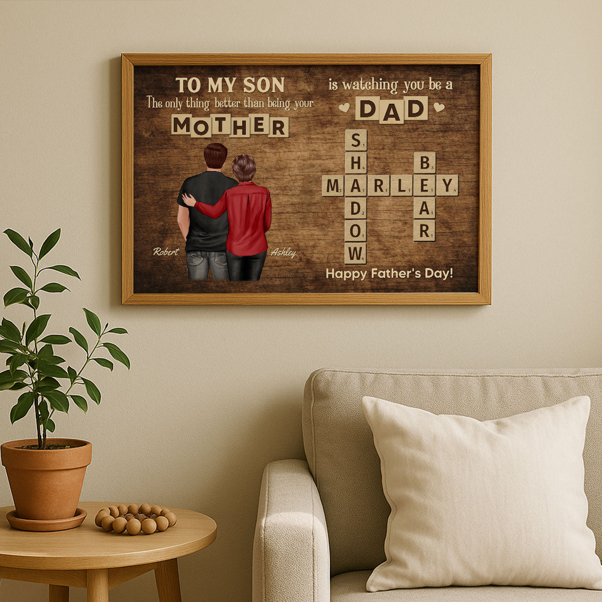 From Mom Dad To Son Watching You Be A Dad Word Tiles Crossword Puzzle Personalized Poster, Gift For Son