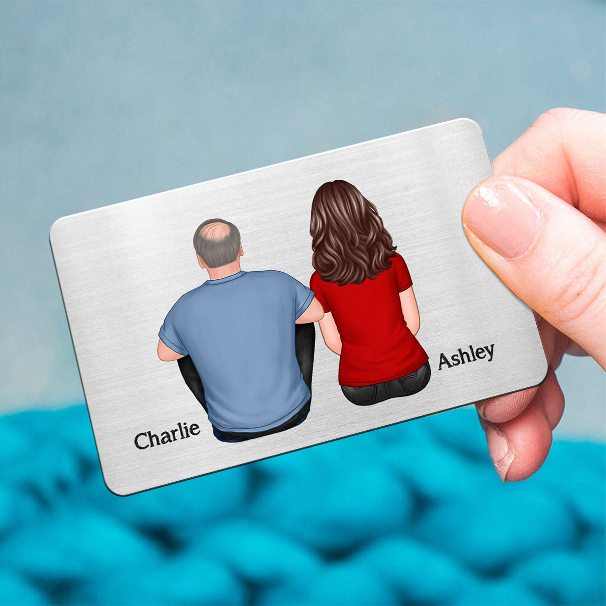 Back View Dad And Kids Sitting Thanks For Always Being There Personalized Metal Wallet Card
