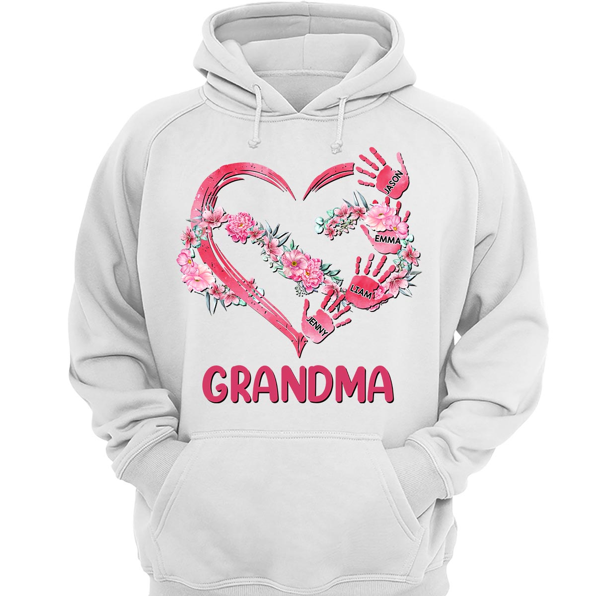 Grandma Mom Infinity Flowers Heart Hands Personalized Shirt