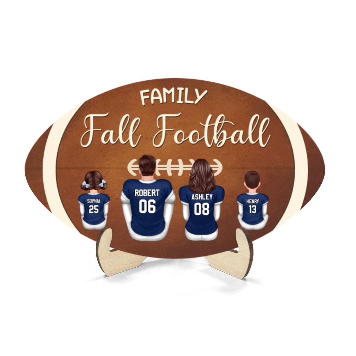 Family Fall Football Family Sitting Personalized 2-Layer Wooden Plaque, Gift For Husband, Wife, Dad, Mom