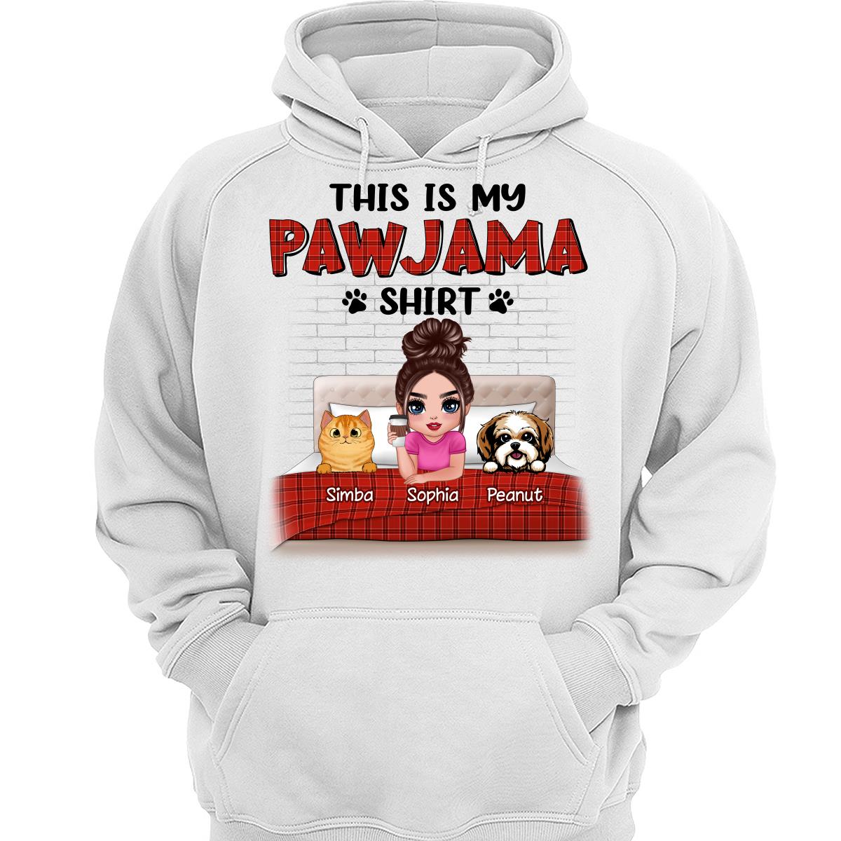 This Is My Pawjama Shirt Dogs Cats On Bed Checkered Pattern Personalized Shirt