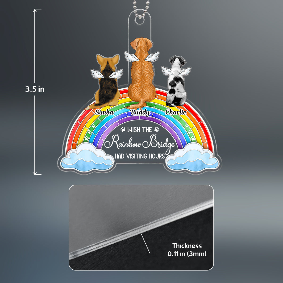 Stained Glass Rainbow Sitting Dogs Memorial Personalized Acrylic Ornament