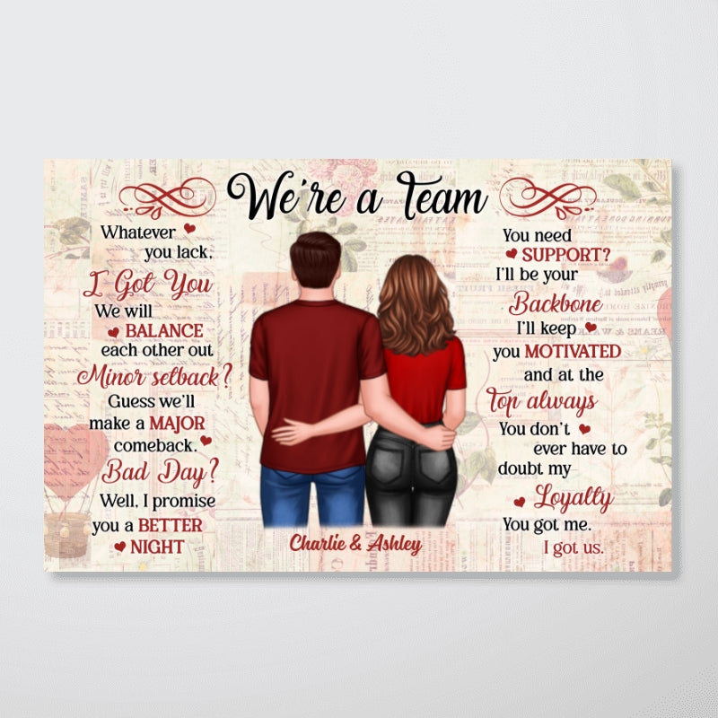 We‘re A Team Couple Back View Standing Old Paper Personalized Horizontal Poster