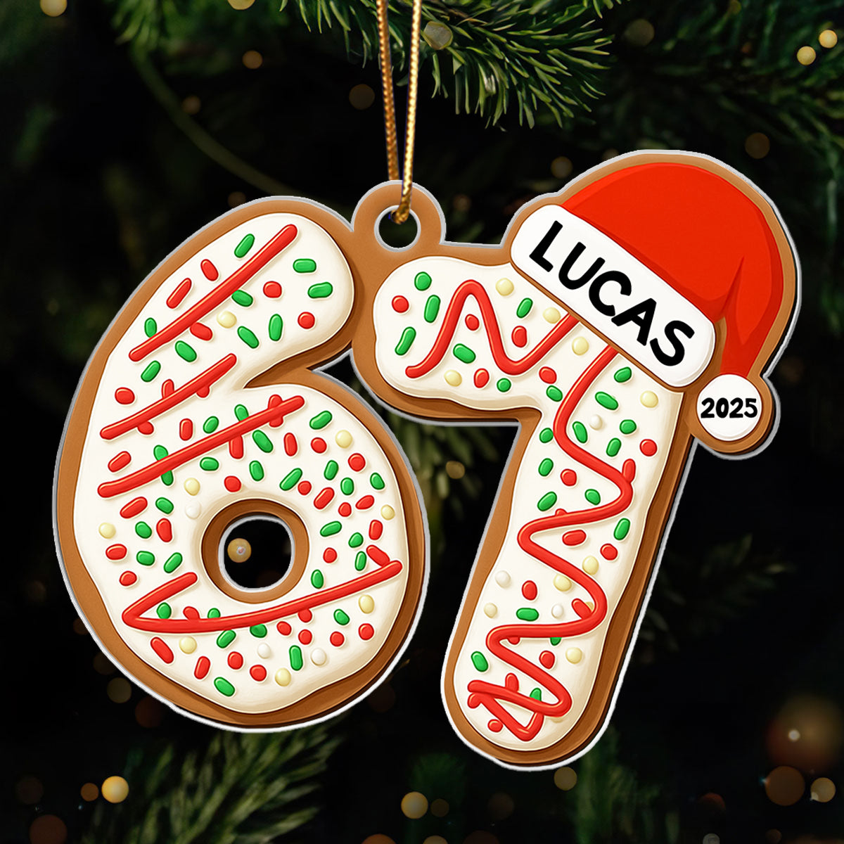 Custom Name Six Seven Ornament - Personalized Acrylic Ornament - Funny Six Seven 67 Ornament, Christmas Santa 67 Ornament, Gen Z, Gen Alpha Teenager Ornament