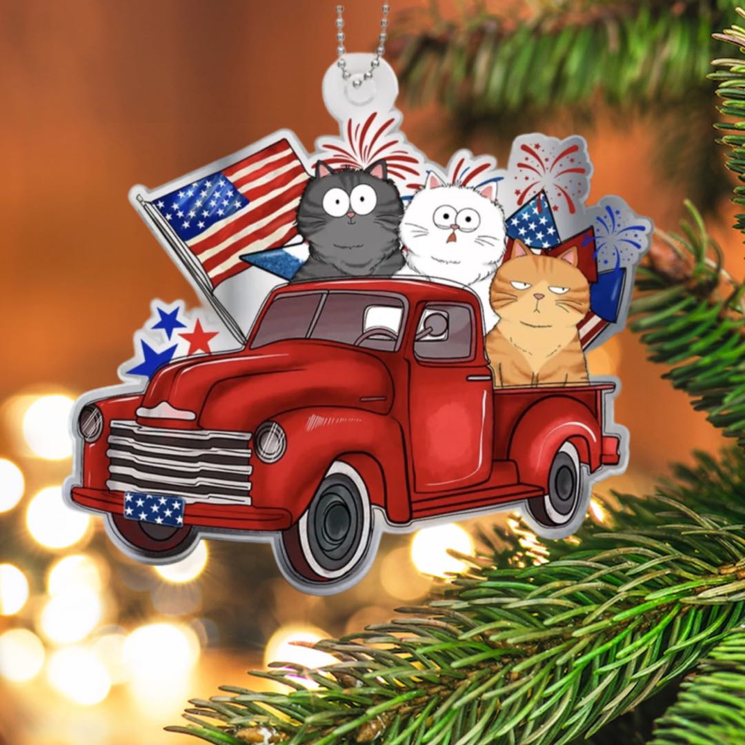 4th Of July Truck, Cat Lovers Personalized Acrylic Ornament