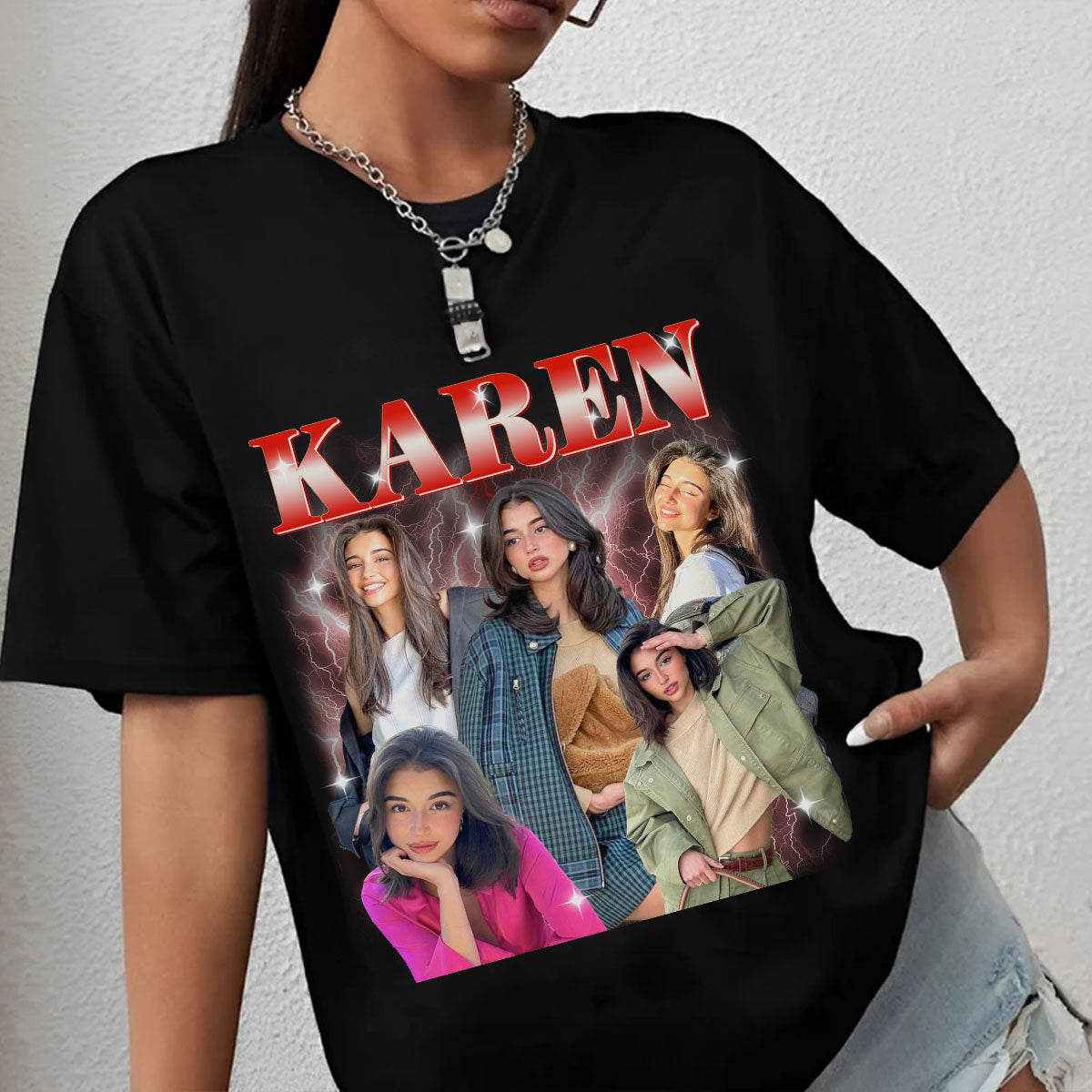 Custom Photo Bootleg Girlfriend 6 Face 90s Retro Vintage T-Shirt, Shirt with Face on It for Boyfriend Birthday Gift, Pictures Tee for Couple
