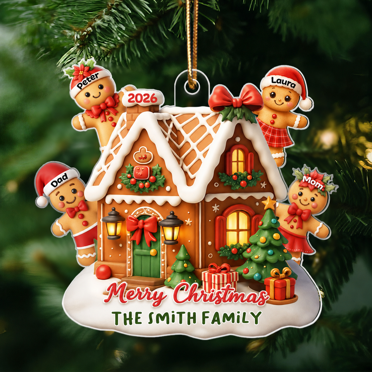 Gingerbread Family - Personalized Acrylic Ornament - Christmas Gift for Family, for Her, for Husband