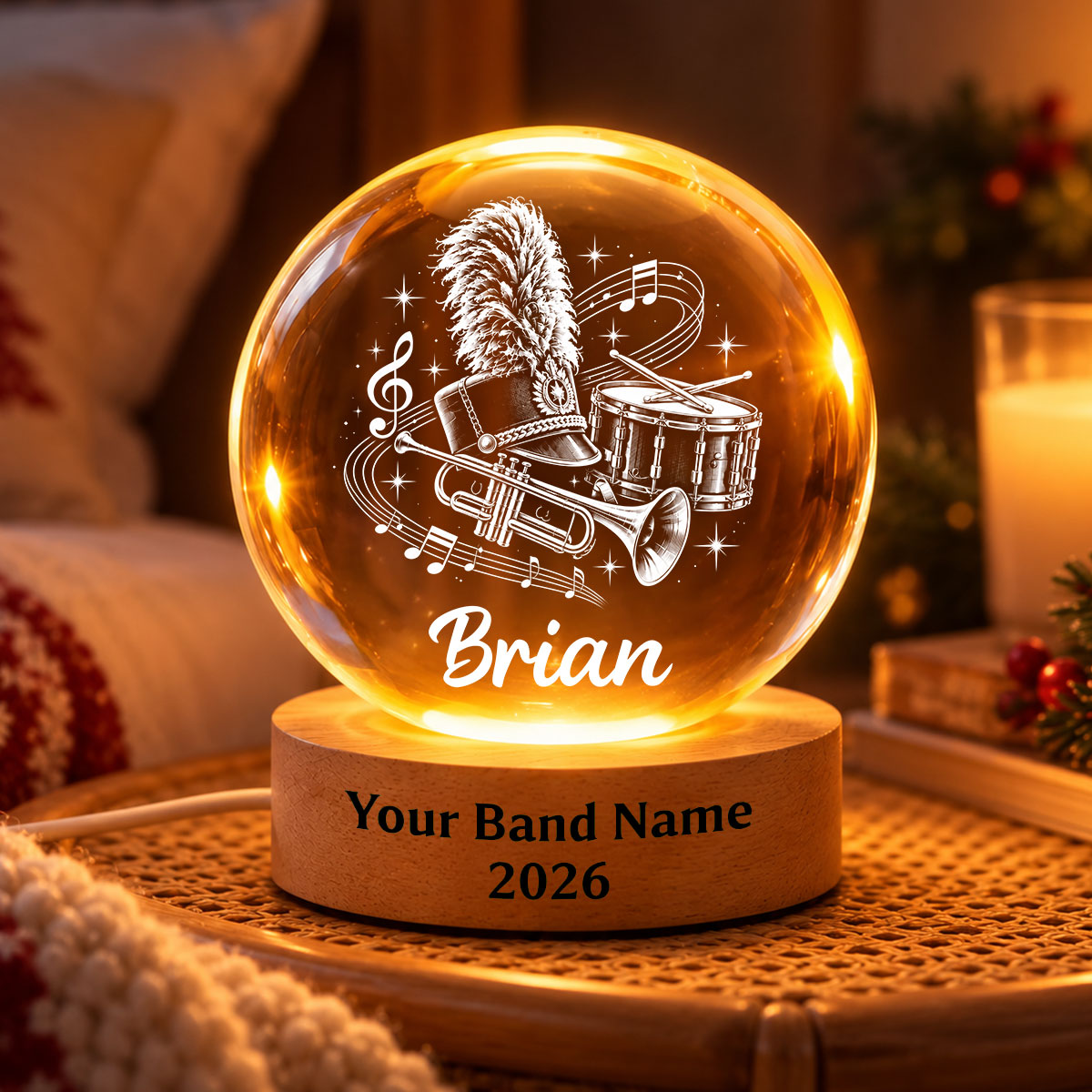 Marching Band Design - Personalized Crystal Ball LED Night Light - Christmas Gift For Boy Girl, Grandkids