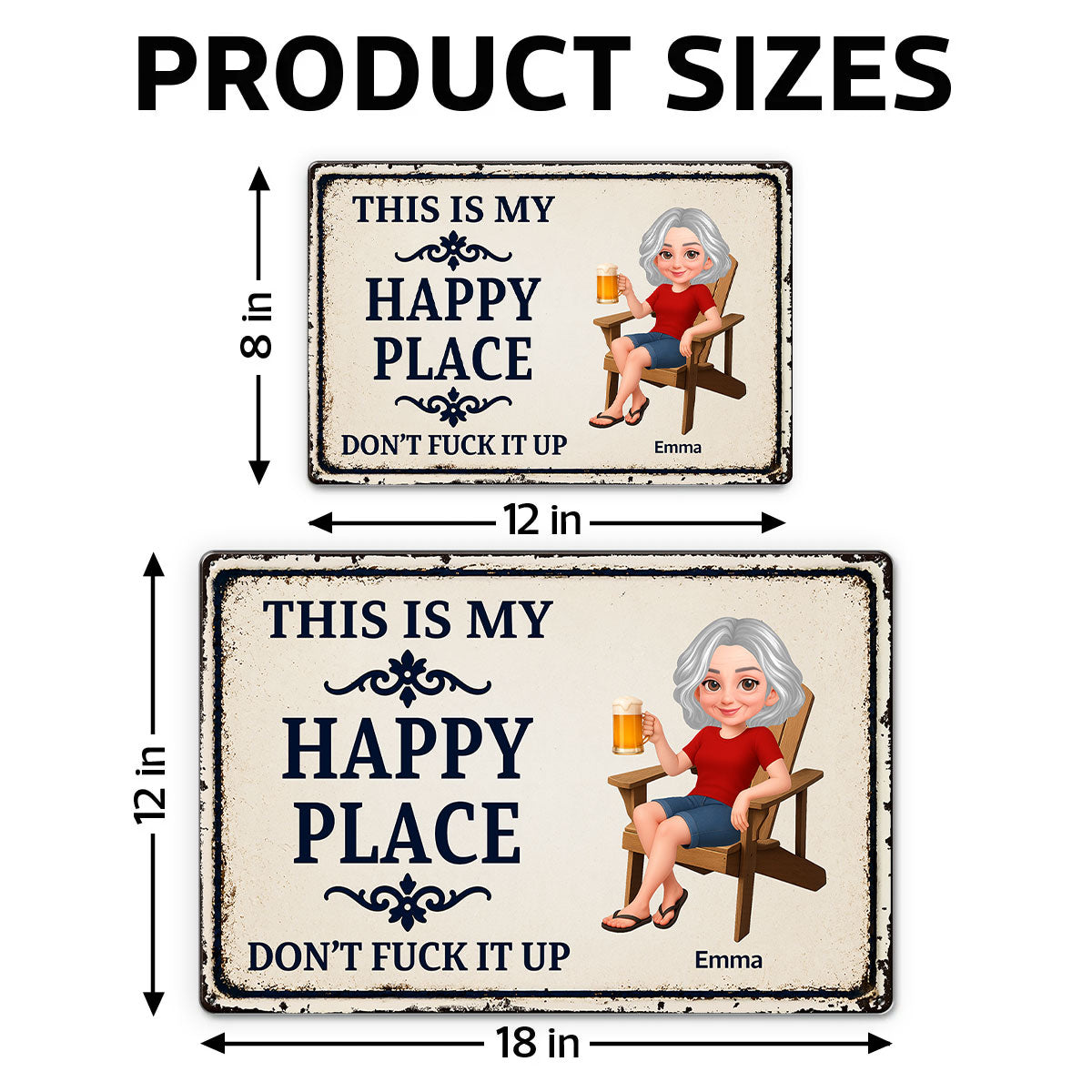 Couple This Is Our Happy Place - Personalized Metal Sign - Funny Sarcasm Decoration For Patio, Garden, Farmhouse Porch, Man Cave, Garage