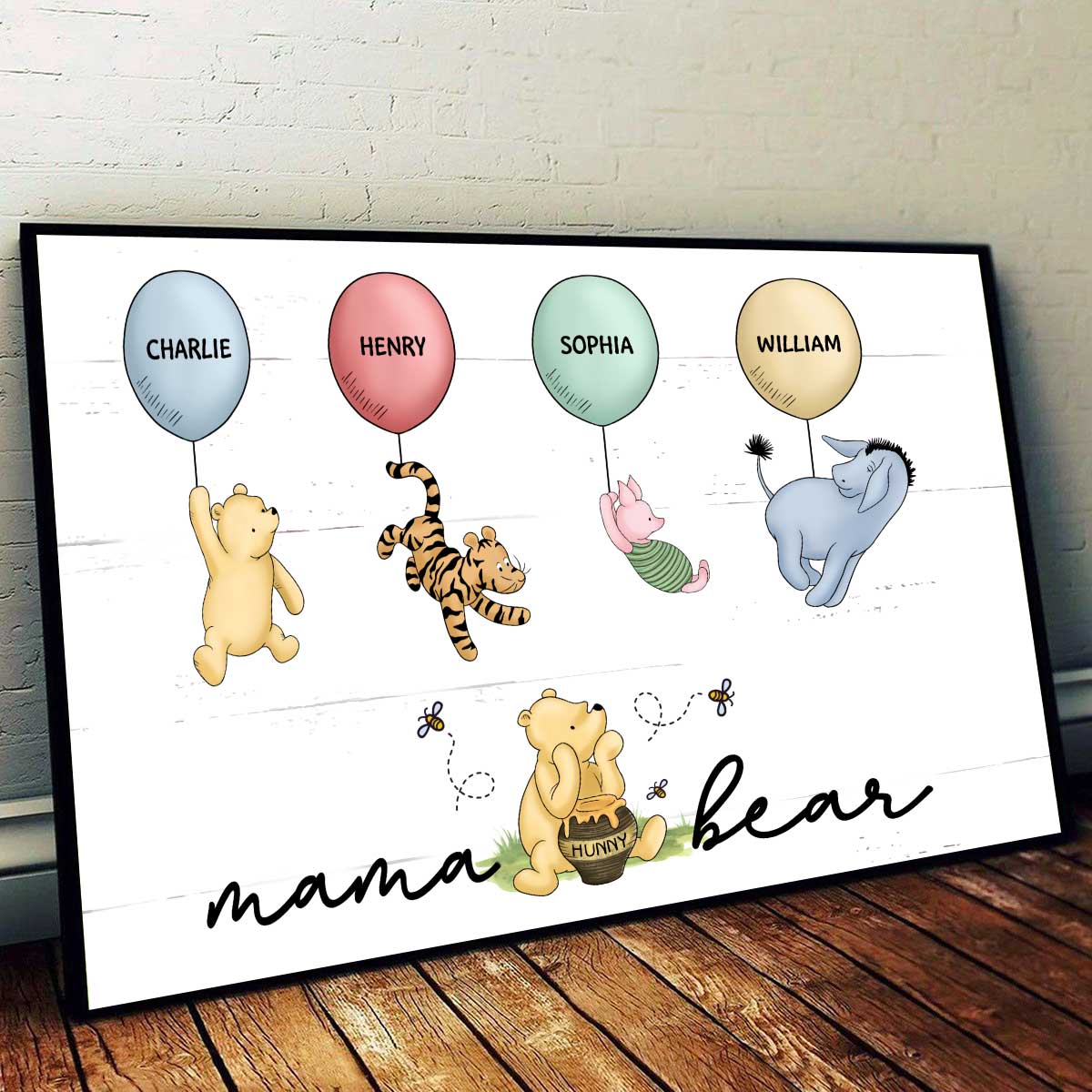 Mama Grandma Bear Cute Characters With Balloon Personalized Poster Mother‘s Day Gift For Grandma Mom