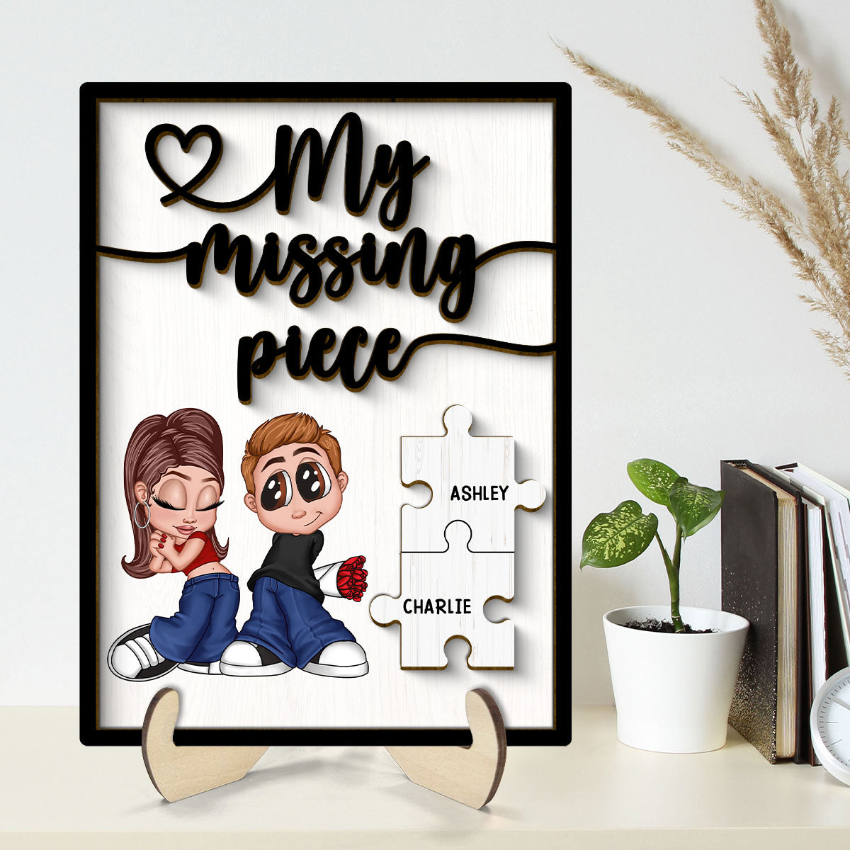 Y2K Couple My Missing Piece Personalized 2-layer Wooden Plaque,  Gift For Him, For Her
