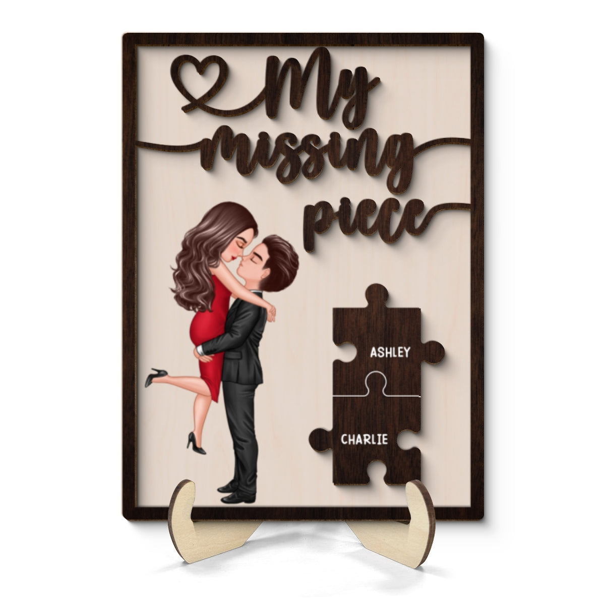 My Missing Piece Valentine‘s Day Gift For Her Gift For Him Dark Wood Themed Personalized 2-Layer Wooden Plaque