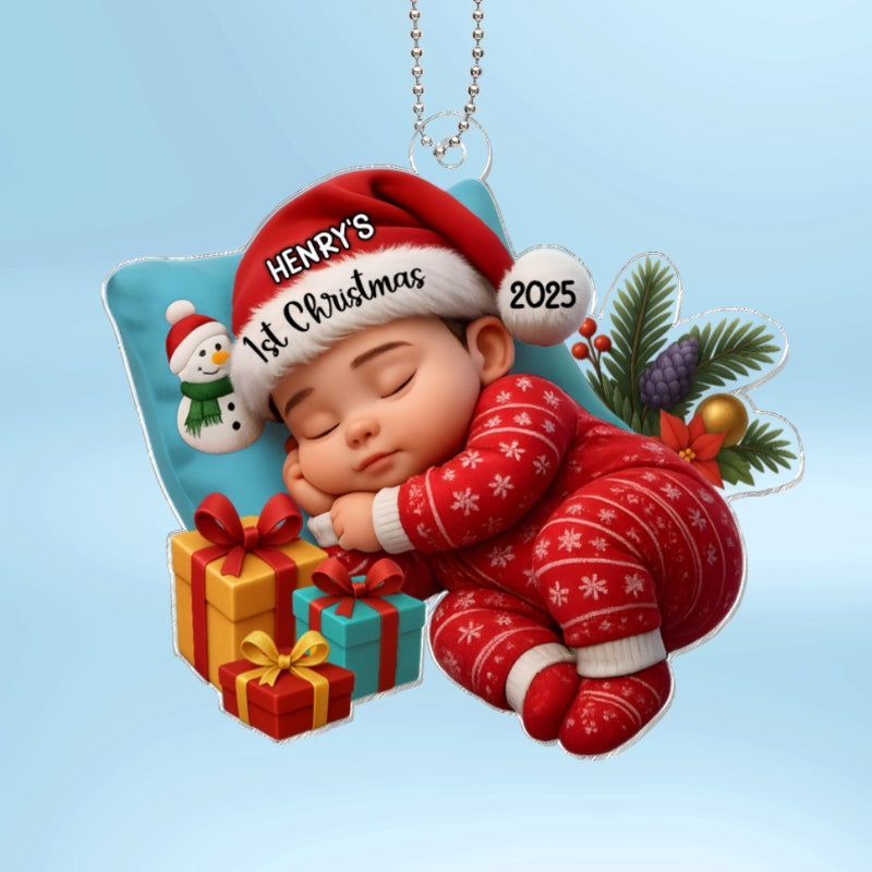 Sleeping Baby in Christmas Cheer Personalized Acrylic Ornament, Baby's 1st Christmas Keepsake, Baby Gift from Grandparents